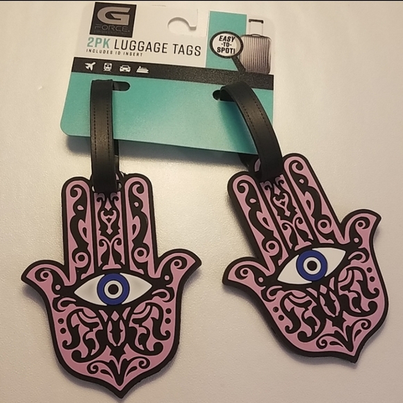 Luggage tag 2pk hamsa hand & evil eye new on card - Picture 2 of 3